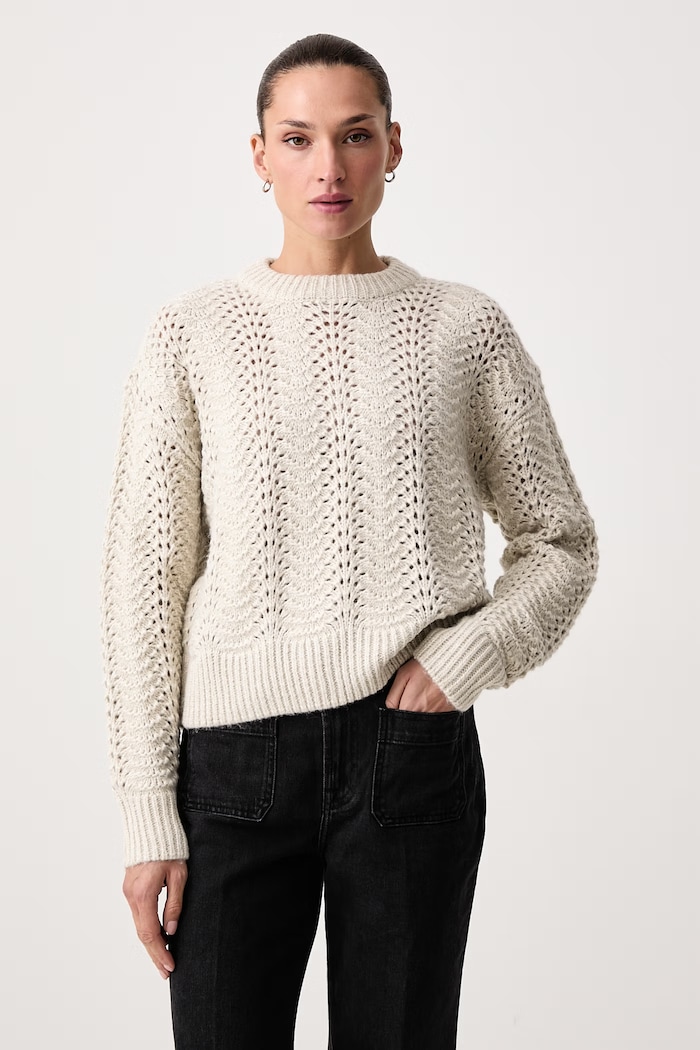 Levi's Πουλόβερ γυναικείο με πρόσμιξη μαλλιού CHARLOTTE POINTELLE CREWNECK μπεζ 007VK