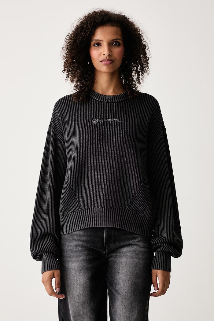 Karl Lagerfeld Jeans Sweter damski bawełniany szary B4W18075