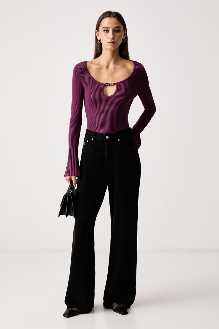 Karl Lagerfeld Jeans Pulover za žene s viskozom B4W18006 bordo AW26