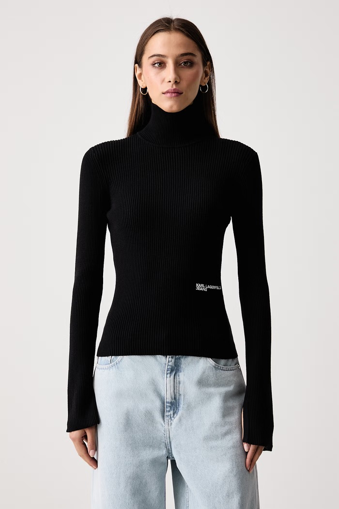 Karl Lagerfeld Jeans Golf damski z wiskozą czarny B4W18001