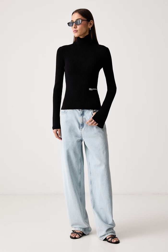Karl Lagerfeld Jeans Golf damski z wiskozą B4W18001 czarny AW26
