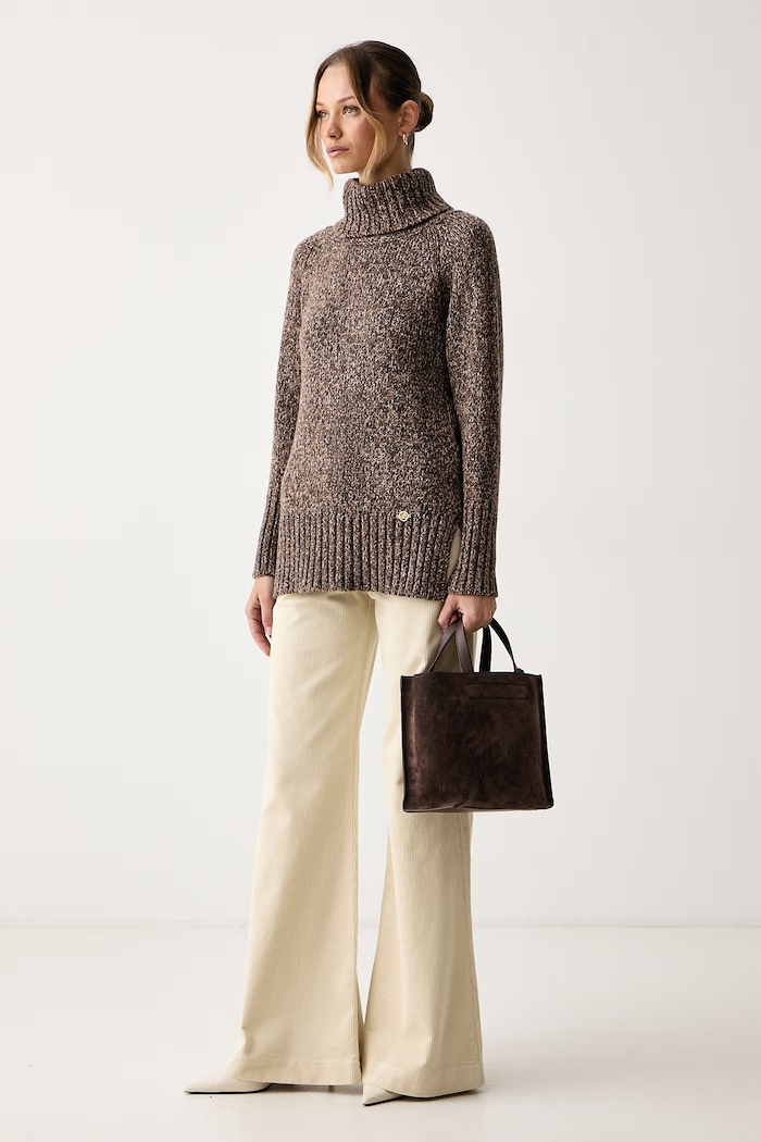 Luisa Spagnoli Sweter damski z wełną Magnesite 100465 brązowy AW26