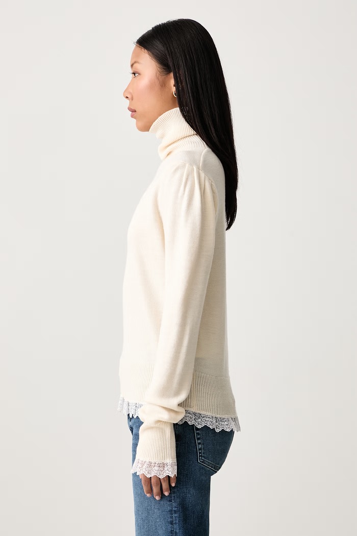 Sweter z wełny merino damski GANNI A1150062 beżowy
