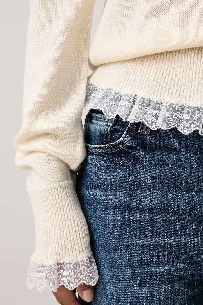 Sweter z wełny merino damski GANNI beżowy A1150062