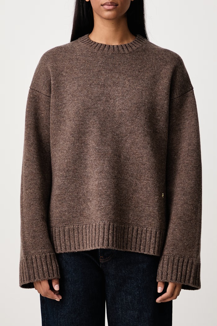 Sweter z wełną damski GANNI brązowy A1150061