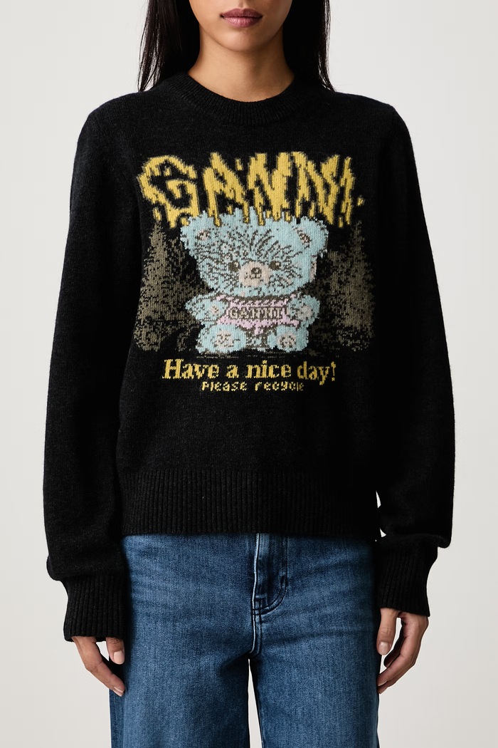 Teddy sweter z wełną damski GANNI szary A1150058