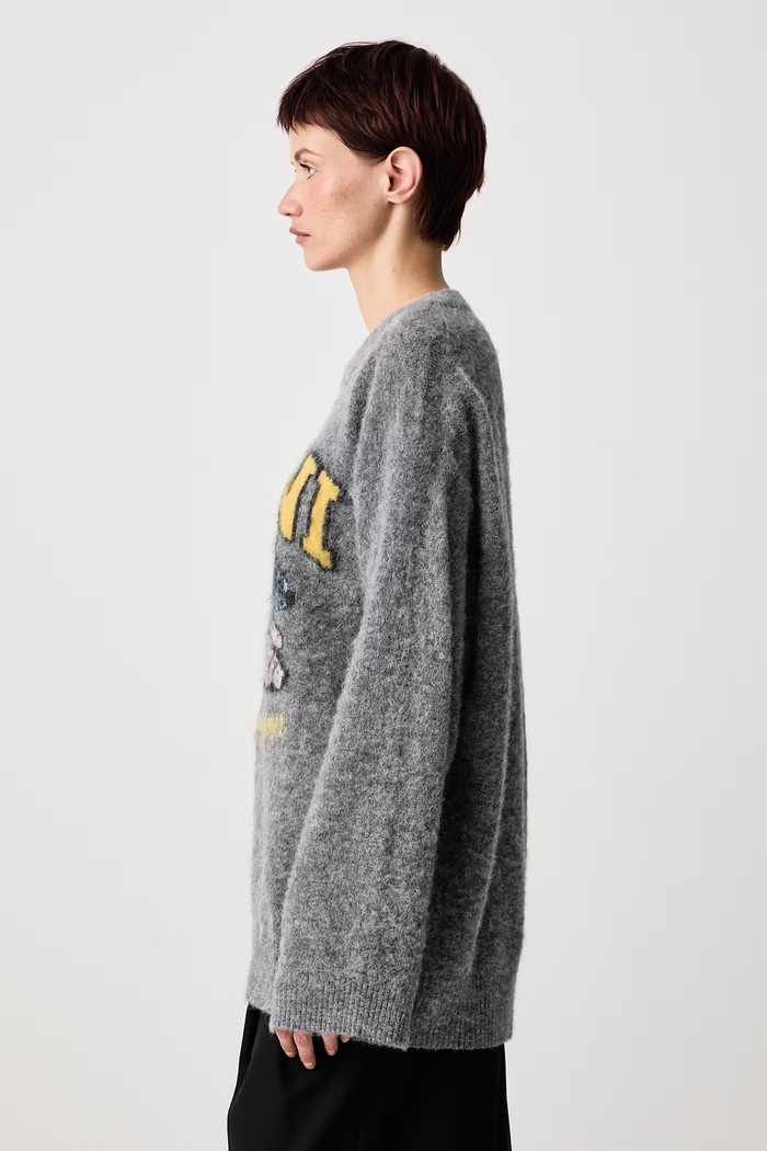 Mushroom Teddy sweter z wełną damski GANNI A1150056 szary