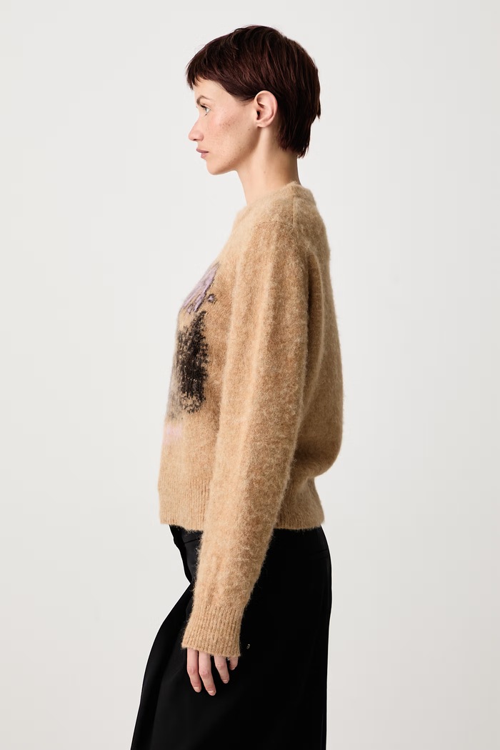 Teddy sweter z wełną damski GANNI A1150055 brązowy