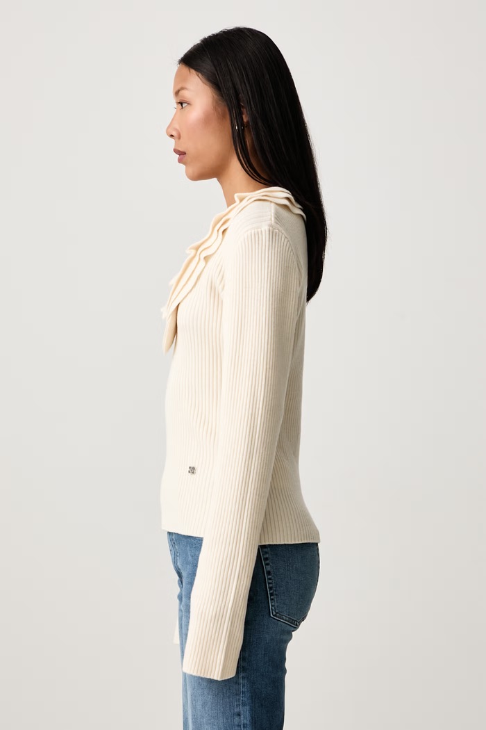 Ribbed Frill sweter z wełną merino damski GANNI A1040528 beżowy