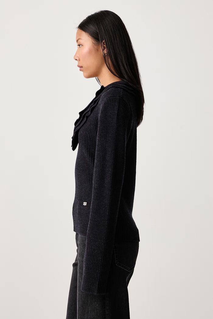 Ribbed Frill sweter z wełną merino damski GANNI A1040528 szary