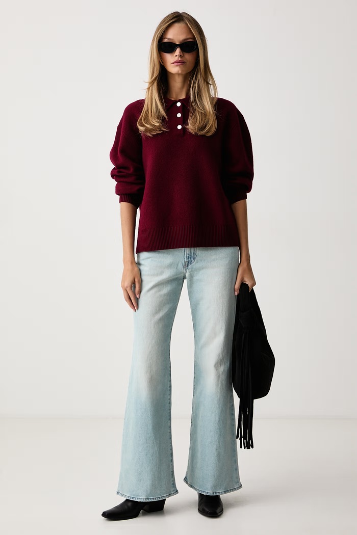 Marc O'Polo Sweter damski wełniany 5000014780 bordowy AW26