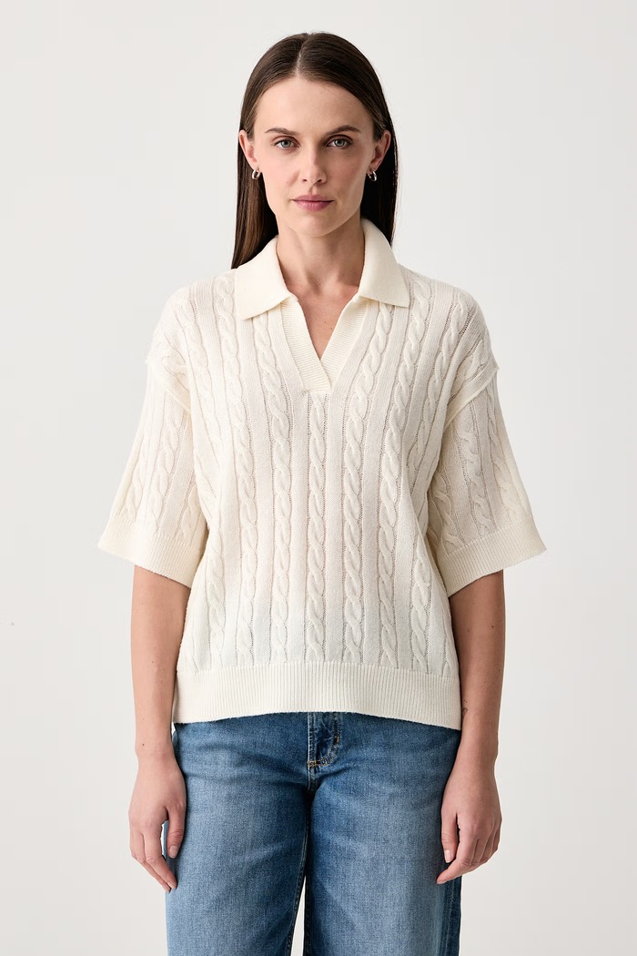 Marc O'Polo Sweter z krótkim rękawem damski z wełną beżowy 5000012259