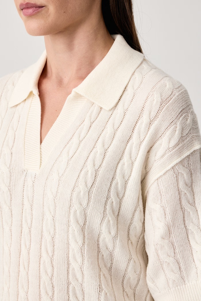 Sweter z krótkim rękawem damski z wełną Marc O'Polo 5000012259 beżowy