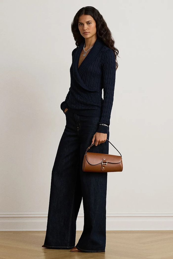 Дрехи Lauren Ralph Lauren Пуловер дамски с памук 200P14042 тъмносин
