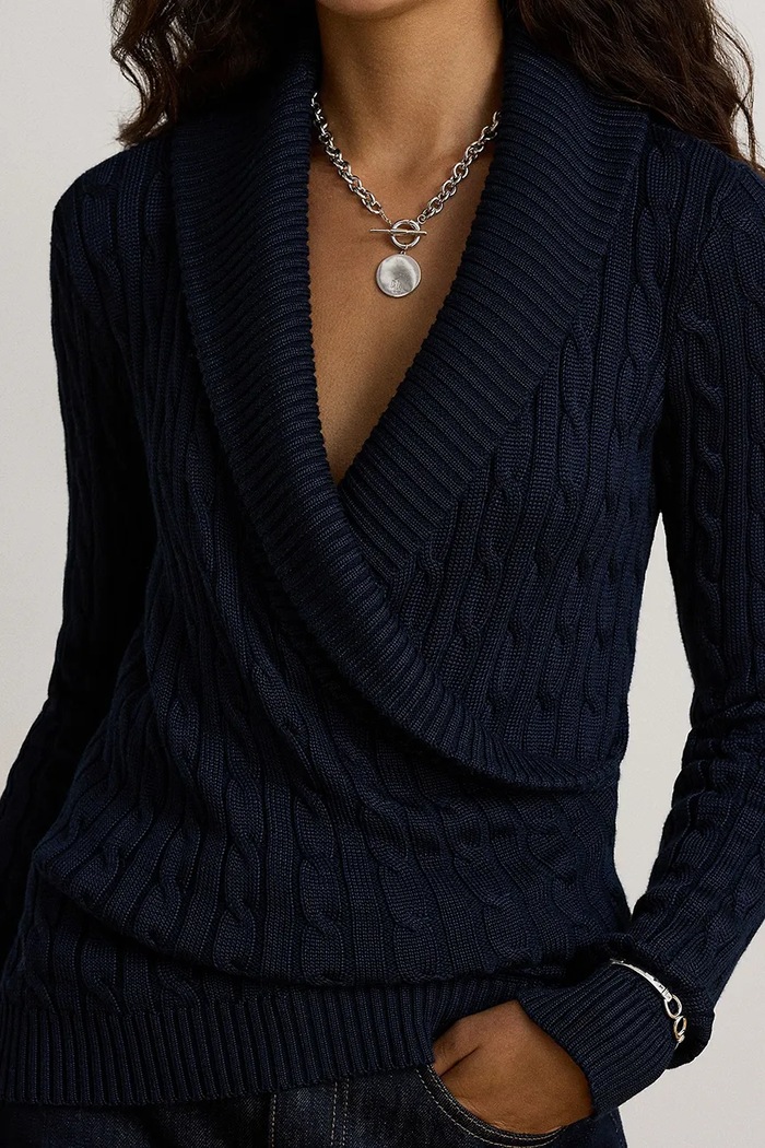 Odzież Lauren Ralph Lauren Sweter damski z bawełną 200P14042 granatowy
