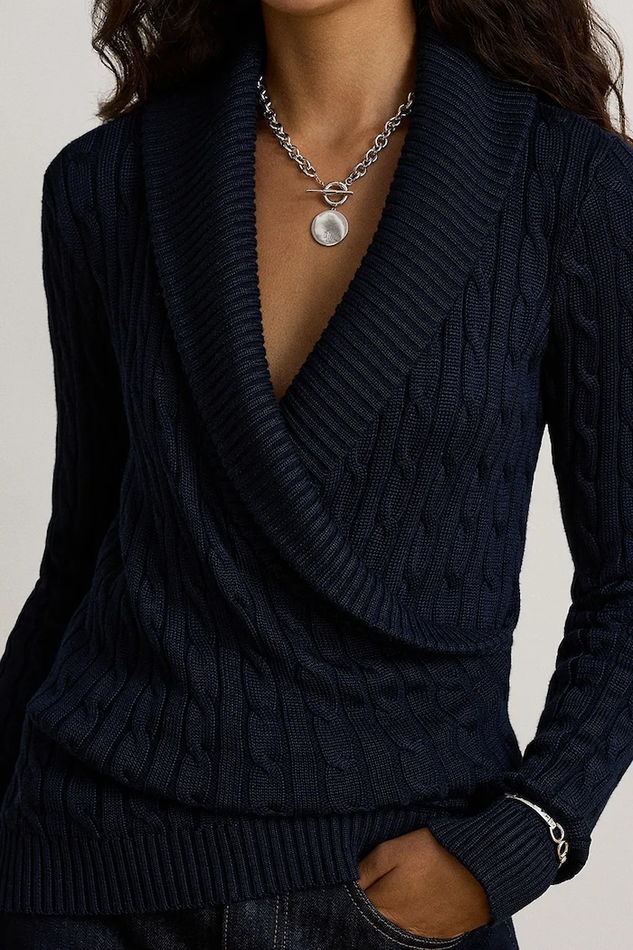 Odzież Lauren Ralph Lauren Sweter damski z bawełną 200P14042 granatowy