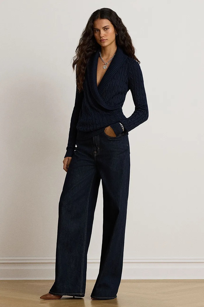 Sweter damski z bawełną Lauren Ralph Lauren 200P14042 granatowy