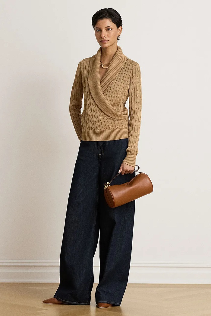 Odzież Lauren Ralph Lauren Sweter damski z bawełną 200P14042 brązowy