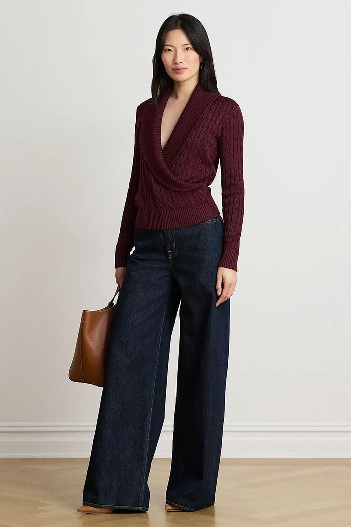 Odzież Lauren Ralph Lauren Sweter damski z bawełną 200P14042 bordowy