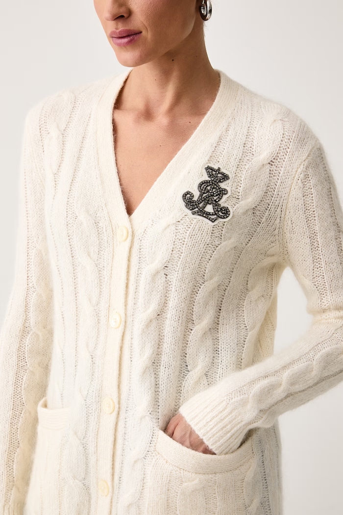 Sweter rozpinany damski z dodatkiem wełny i moheru Lauren Ralph Lauren 200B27529 beżowy