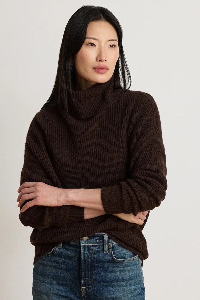 Lauren Ralph Lauren Sweter damski wełniany brązowy 200B23582