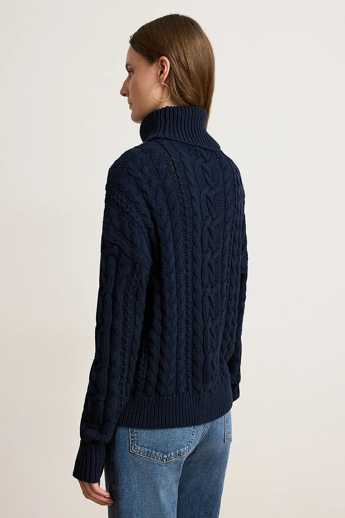 Lauren Ralph Lauren Пуловер дамски от памук 200B23577 тъмносин AW26
