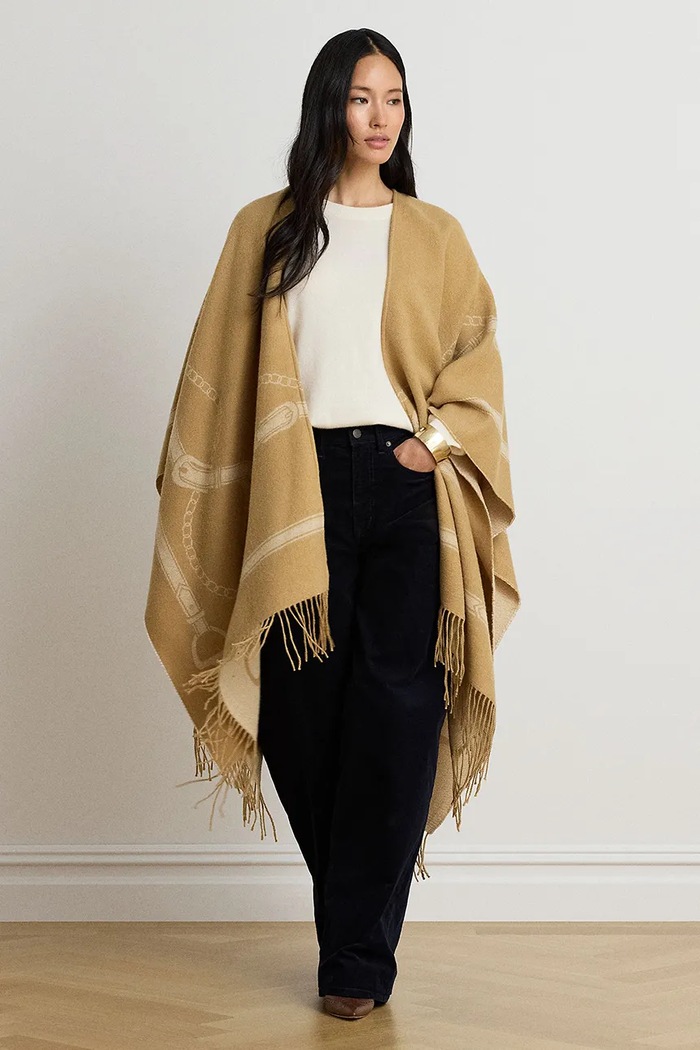 Lauren Ralph Lauren Poncho damskie z wełną beżowy 454P23618