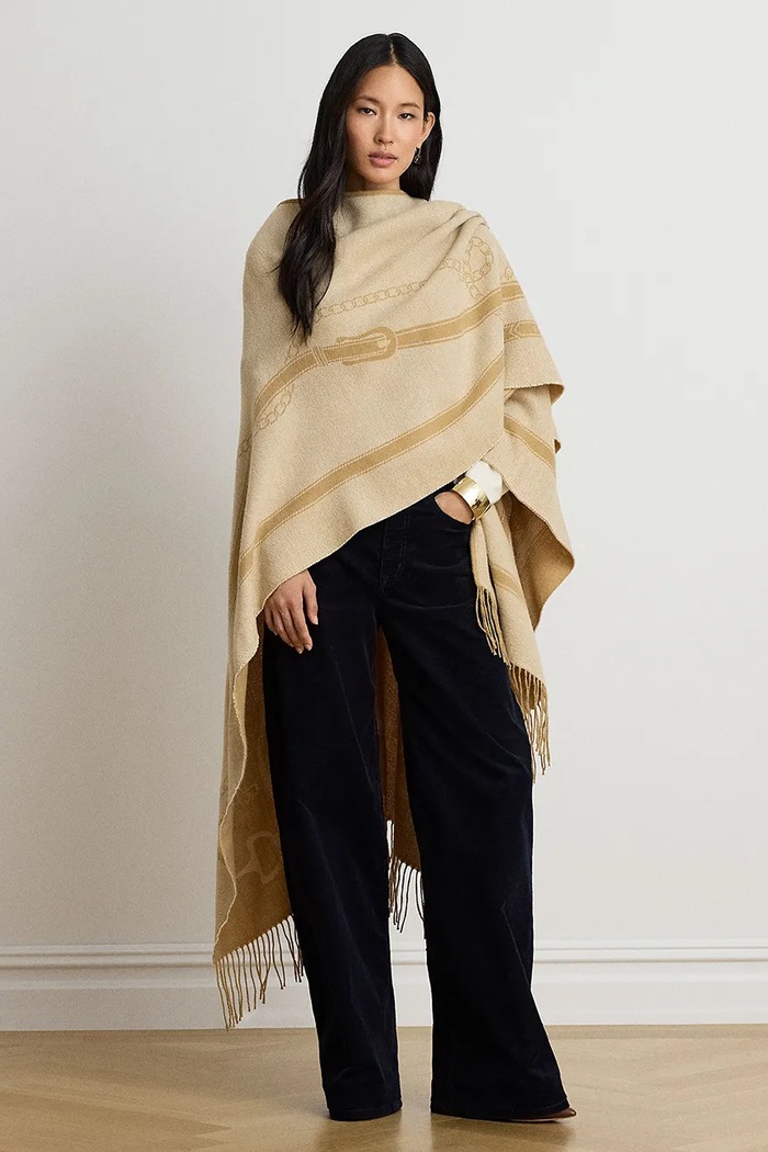 Odzież Lauren Ralph Lauren Poncho damskie z wełną 454P23618 beżowy
