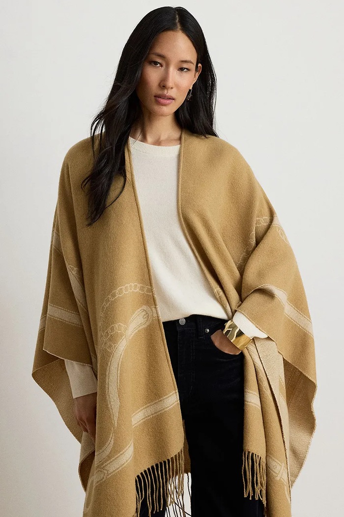 Poncho pentru femei cu lână Lauren Ralph Lauren 454P23618 bej