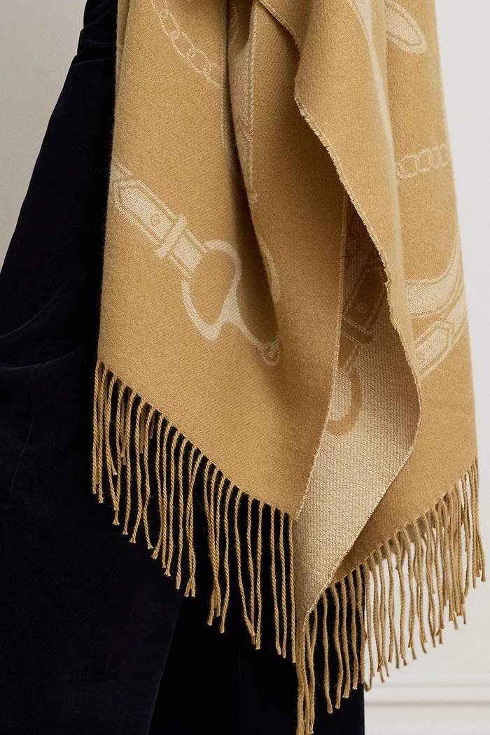 Poncho damskie z wełną Lauren Ralph Lauren 454P23618 beżowy