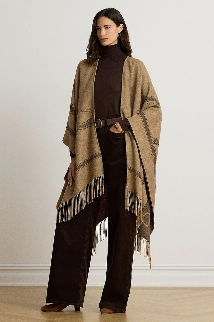Lauren Ralph Lauren Poncho damskie z wełną szary 454P23618