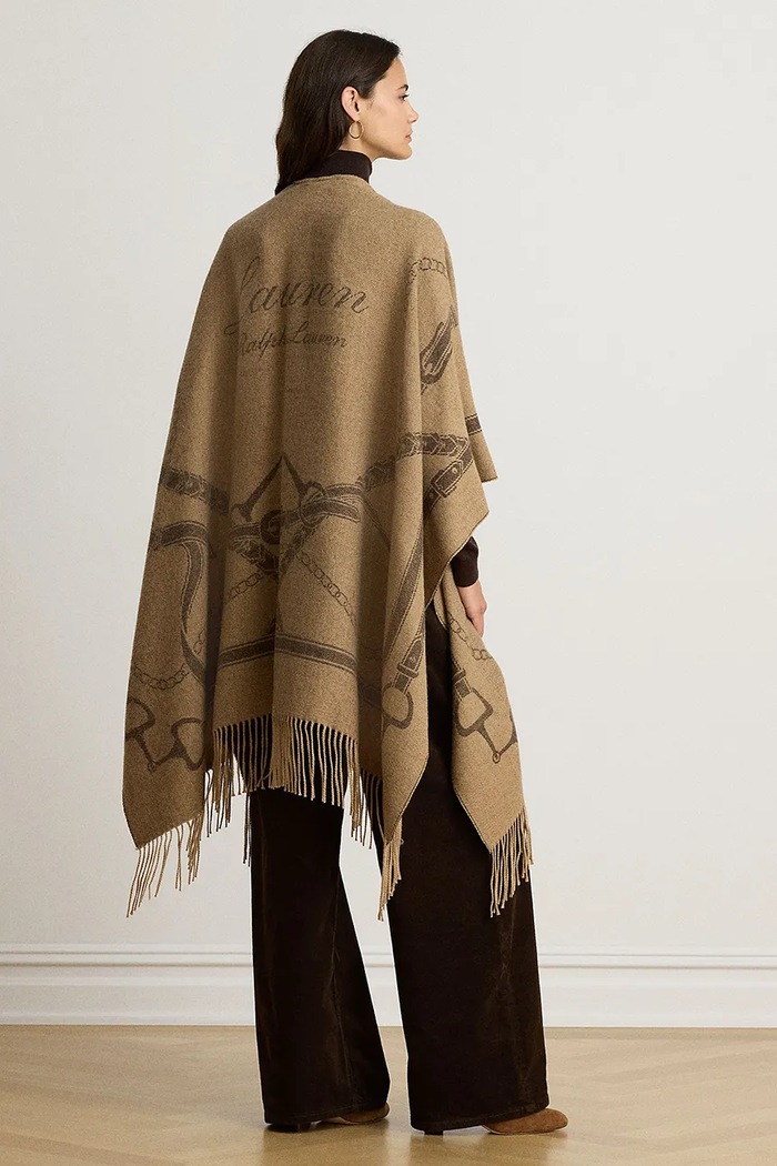 Lauren Ralph Lauren Poncho damskie z wełną 454P23618 szary AW26