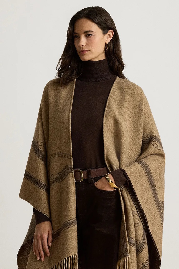 Odzież Lauren Ralph Lauren Poncho damskie z wełną 454P23618 szary