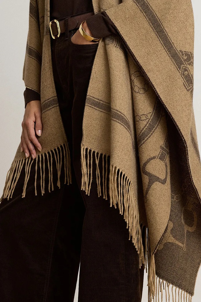 Poncho damskie z wełną Lauren Ralph Lauren 454P23618 szary