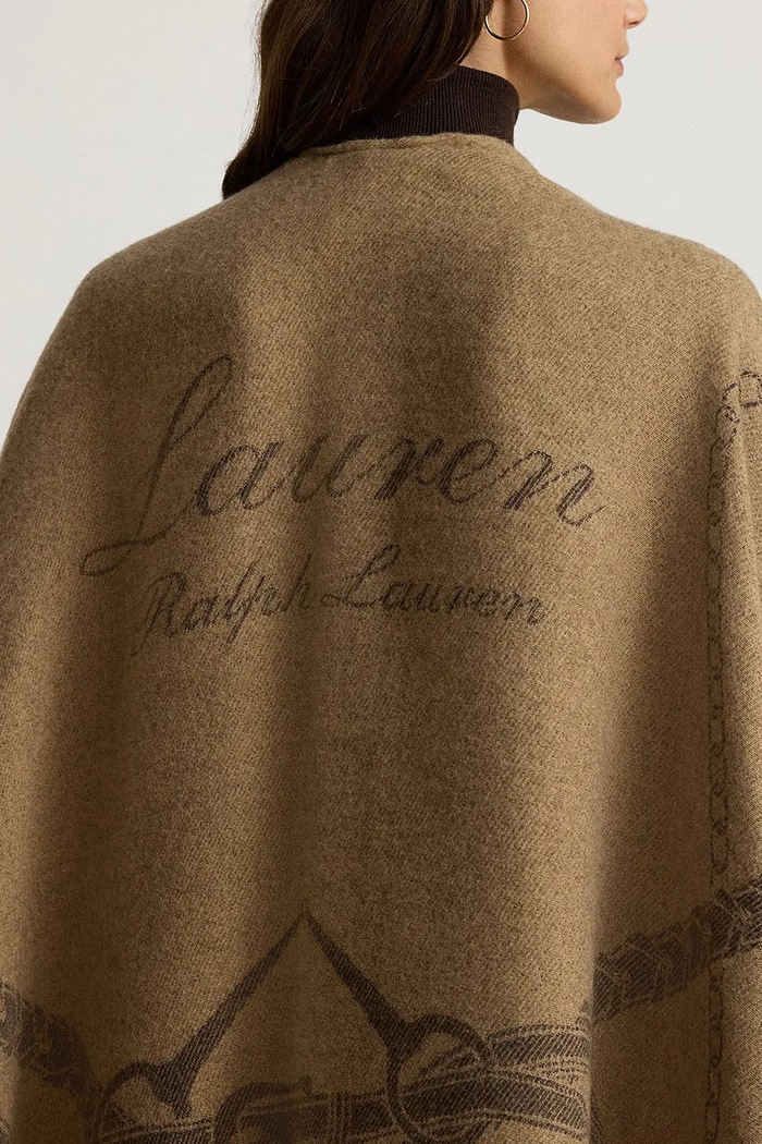 Poncho damskie z wełną Lauren Ralph Lauren szary 454P23618