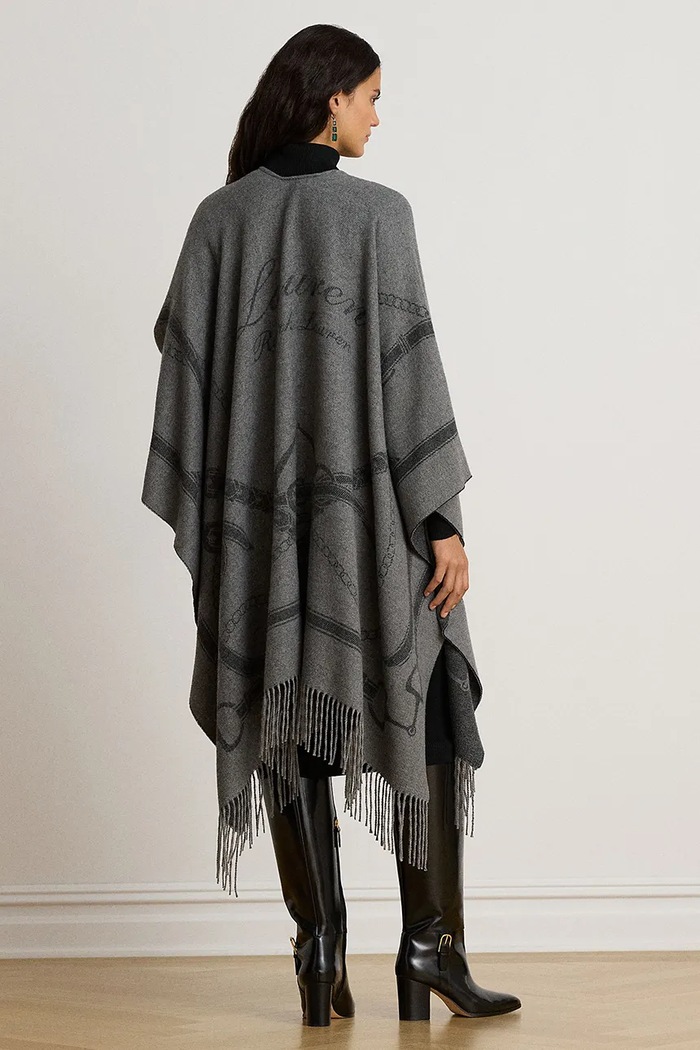 Lauren Ralph Lauren Poncho damskie z wełną 454P23618 szary AW26