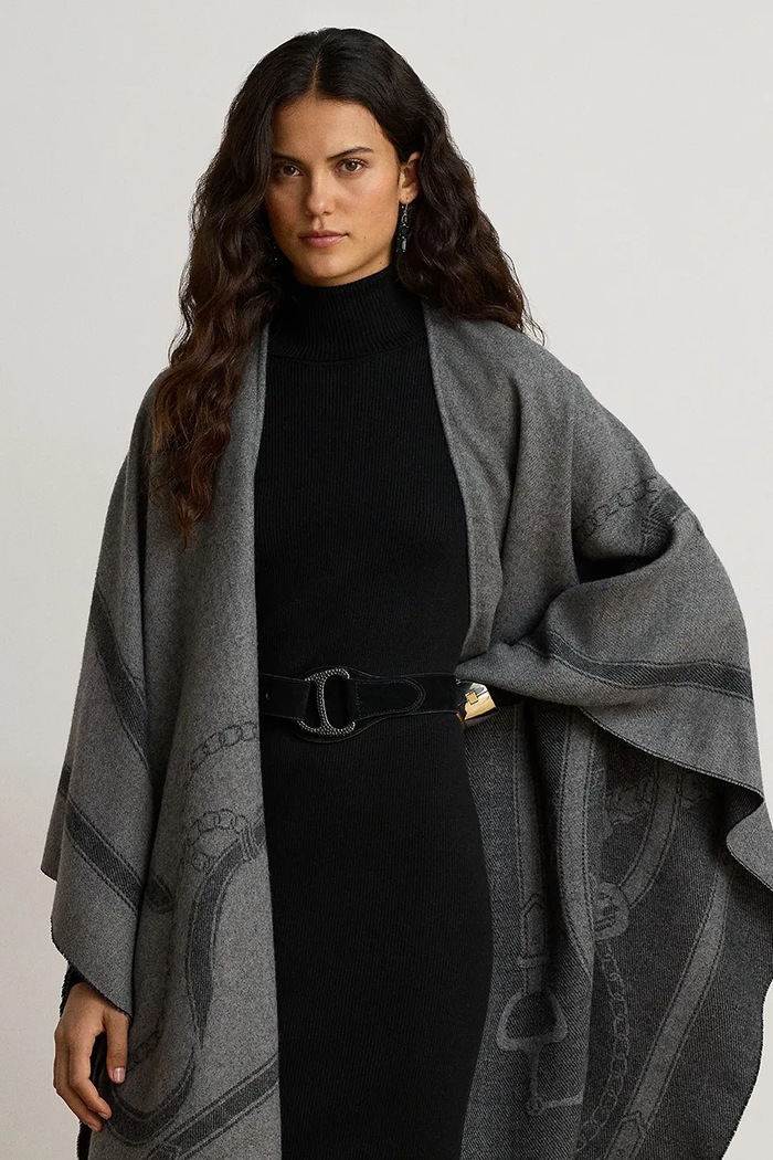 Odzież Lauren Ralph Lauren Poncho damskie z wełną 454P23618 szary