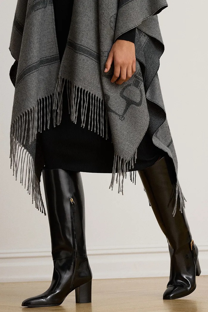 Poncho damskie z wełną Lauren Ralph Lauren 454P23618 szary