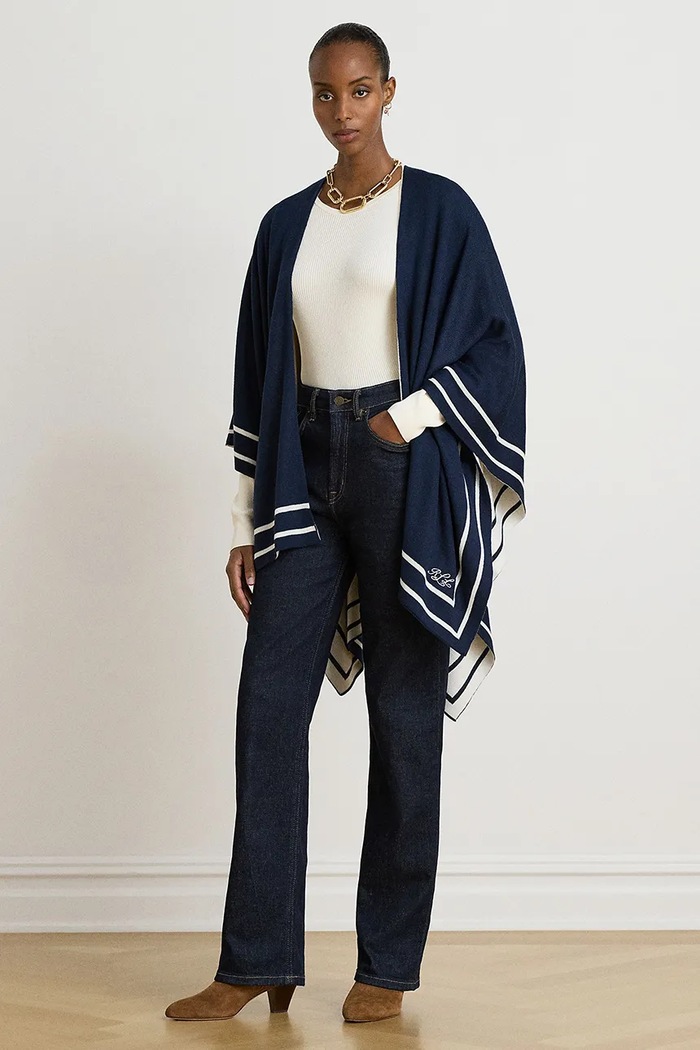 Lauren Ralph Lauren Poncho damskie z wełną granatowy 454P23616