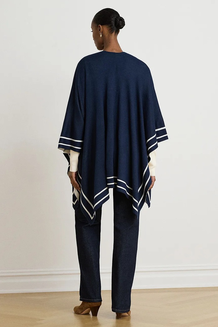 Lauren Ralph Lauren Poncho damskie z wełną 454P23616 granatowy AW26