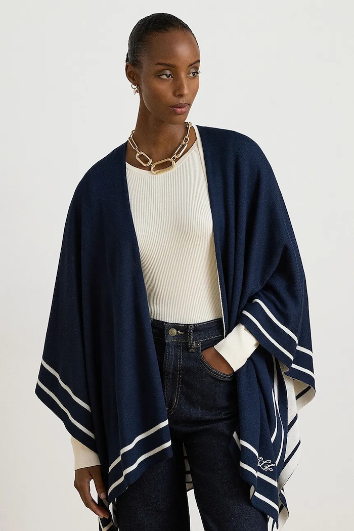 Odzież Lauren Ralph Lauren Poncho damskie z wełną 454P23616 granatowy