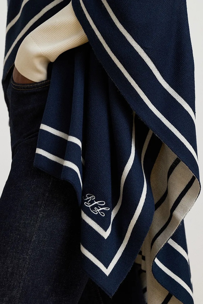 Poncho damskie z wełną Lauren Ralph Lauren 454P23616 granatowy
