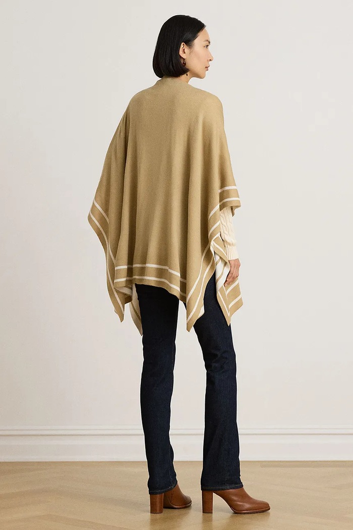 Lauren Ralph Lauren Poncho damskie z wełną 454P23616 beżowy AW26