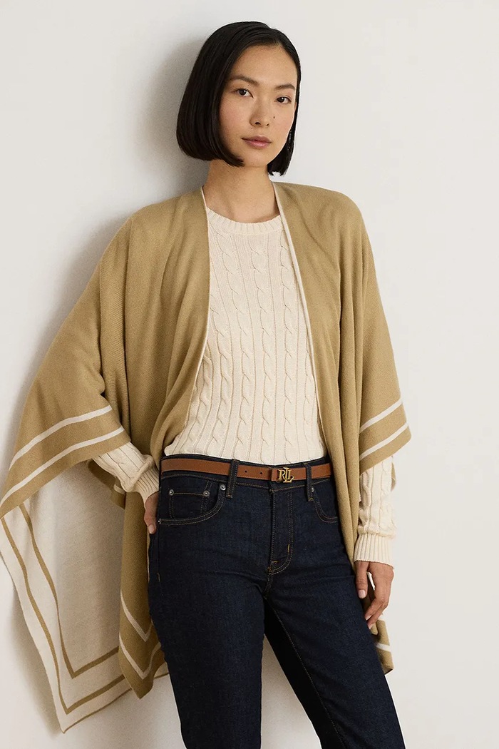Odzież Lauren Ralph Lauren Poncho damskie z wełną 454P23616 beżowy