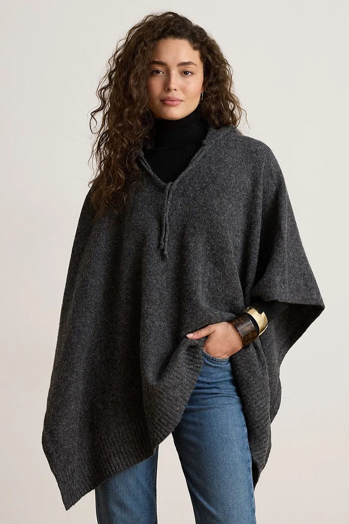 Lauren Ralph Lauren Poncho damskie z dodatkiem wełny szary 454P23613