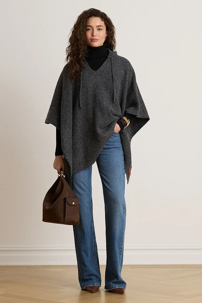 Odzież Lauren Ralph Lauren Poncho damskie z dodatkiem wełny 454P23613 szary
