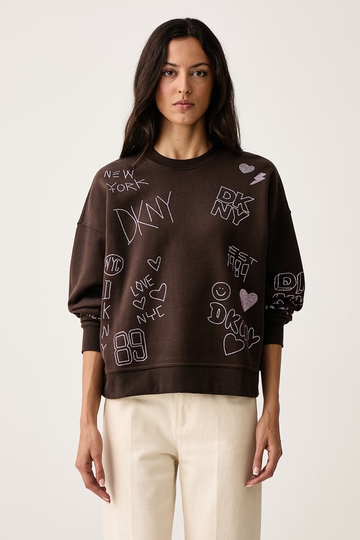 DKNY Bluza damska z bawełną brązowy DJ6T1840