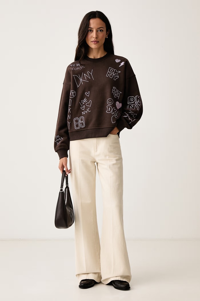 DKNY Bluza damska z bawełną DJ6T1840 brązowy AW26