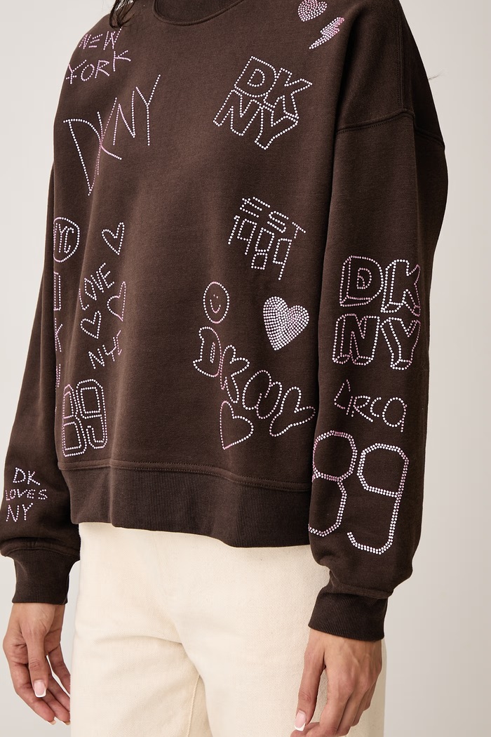 Bluza damska z bawełną DKNY DJ6T1840 brązowy