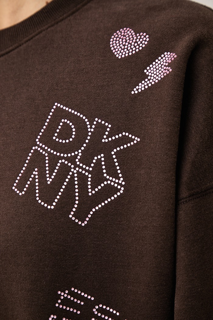 Bluza damska z bawełną DKNY brązowy DJ6T1840